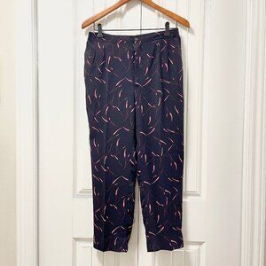 Vintage Floral Botanical Print High Waist Trousers Black Pink